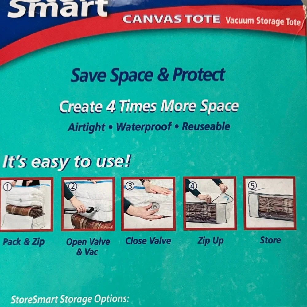 Canvas Tote Vacuum Storage Bag - White and Blue